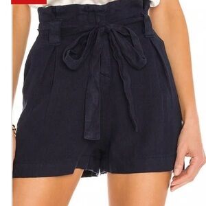 MAGASCHONI PAPER BAG WAIST LINEN SHORTS NAVY  WOMEN’S SZ SMALL